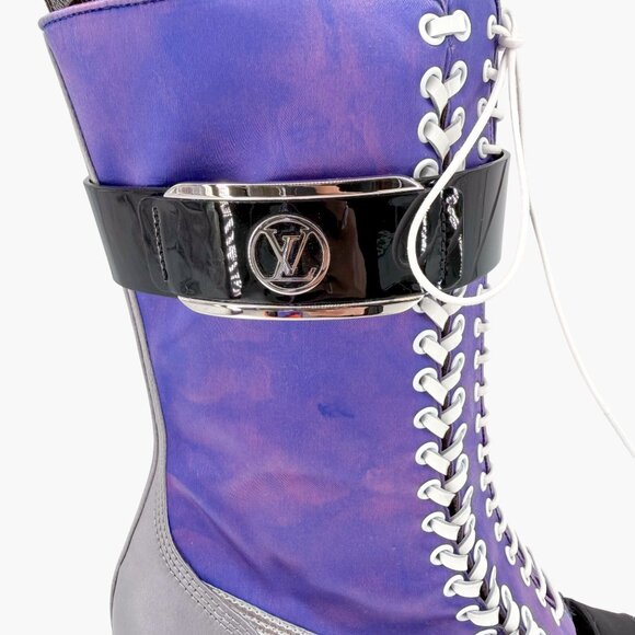 Louis Vuitton Moonlight Lace-Up Boots Size 37.5 US 7.5 Women’s Purple Satin - Picture 10 of 15
